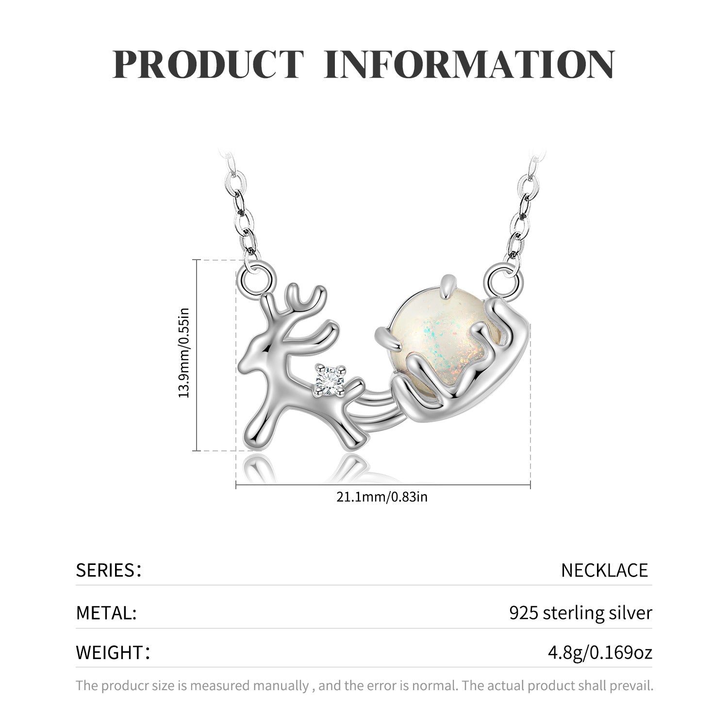 925 Sterling Silver Premium Versatile Elk Necklace Female Christmas Gift