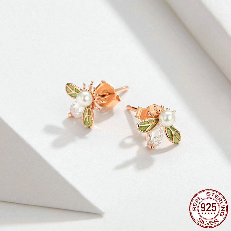 Cute Animal Little Bee 925 Sterling Silver Earrings