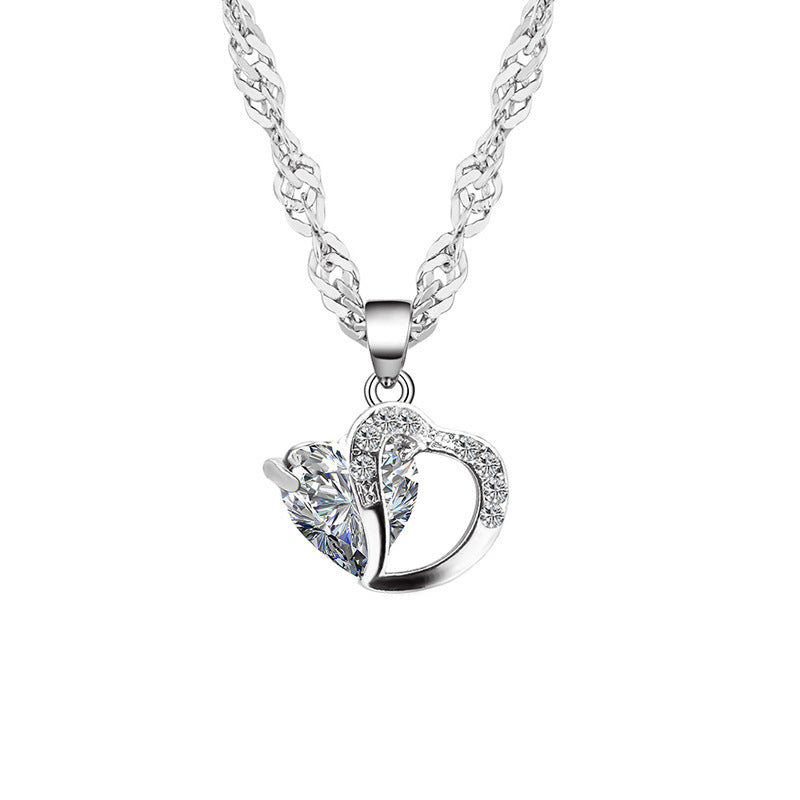 Korean Style Peach Heart-shaped Zircon Crystal Necklace Clavicle Chain