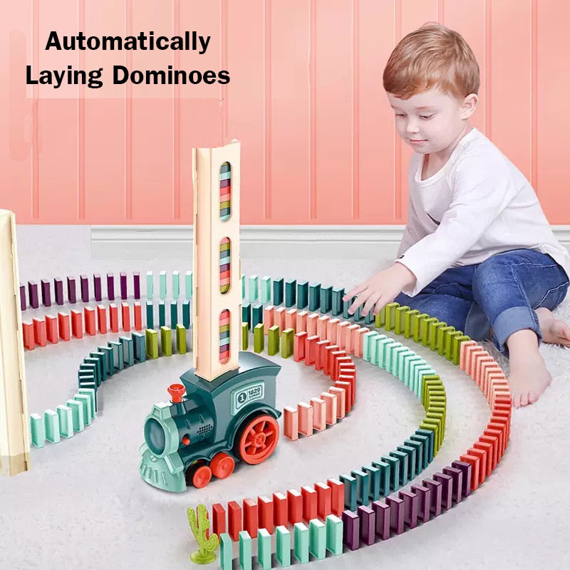 Kids Electric Domino Train Car Set Sound &amp; Light Automatic Laying Dominoes Brick Blocks Game Educational DIY Toy Gift