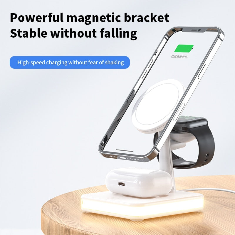 25W Magnetic Wireless Charger Stand Dock For iPhone 14 13 12 Pro Max Mini Apple iWatch 8 Airpods QC3.0 USB Fast Charging Station