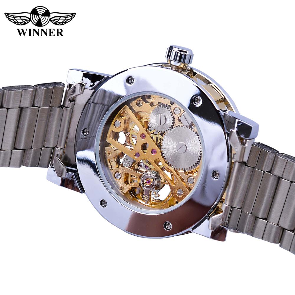 Winner Transparent Fashion Diamond Luminous Gear Movement Royal Design Men Top Brand Luxury Male Mechanical Skeleton Wrist Watch