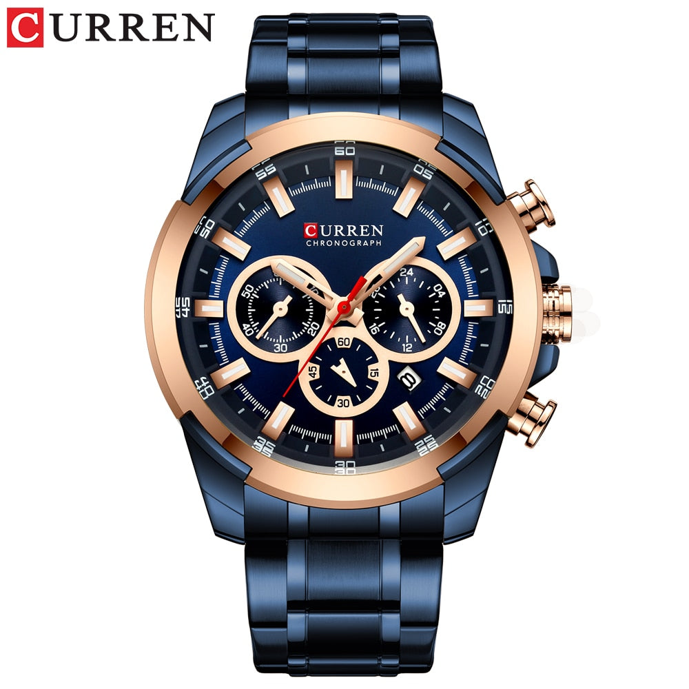 CURREN Men’s Watches Top Brand Big Sport Watch Luxury Men Military Steel Quartz Wrist Watches Chronograph Gold Design Male Clock