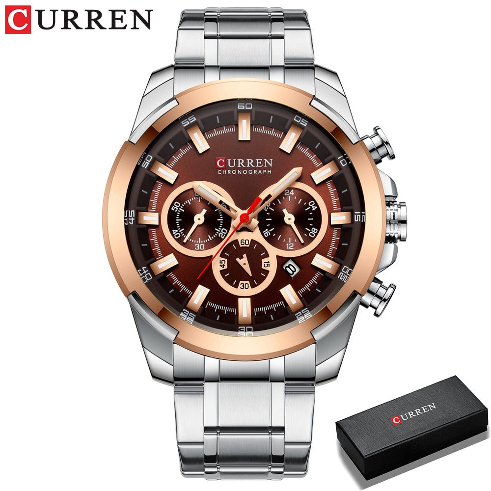 CURREN Men’s Watches Top Brand Big Sport Watch Luxury Men Military Steel Quartz Wrist Watches Chronograph Gold Design Male Clock