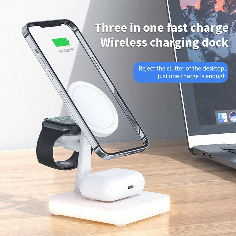 25W Magnetic Wireless Charger Stand Dock For iPhone 14 13 12 Pro Max Mini Apple iWatch 8 Airpods QC3.0 USB Fast Charging Station