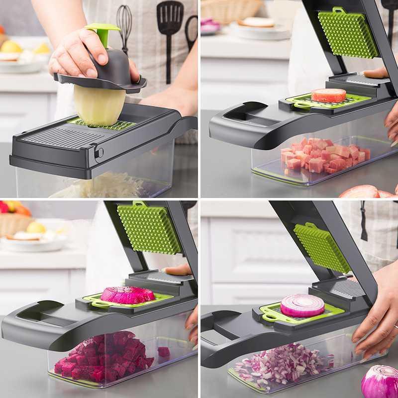 12 in 1 Green Multifunctional Vegetable Slicer Cutter  Hand Slicer Drain Basket  Kitchen Tool Home Gadgets