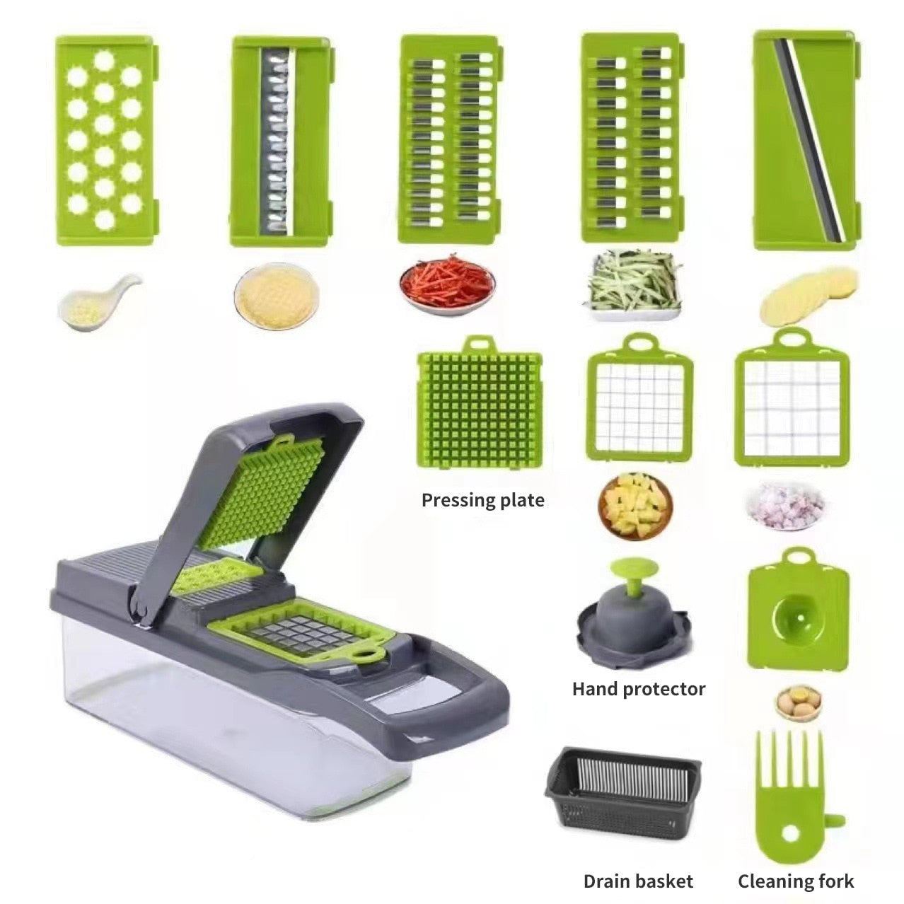 12 in 1 Green Multifunctional Vegetable Slicer Cutter  Hand Slicer Drain Basket  Kitchen Tool Home Gadgets