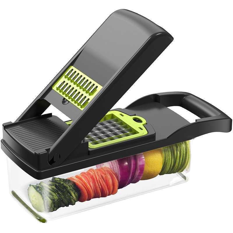 12 in 1 Green Multifunctional Vegetable Slicer Cutter  Hand Slicer Drain Basket  Kitchen Tool Home Gadgets